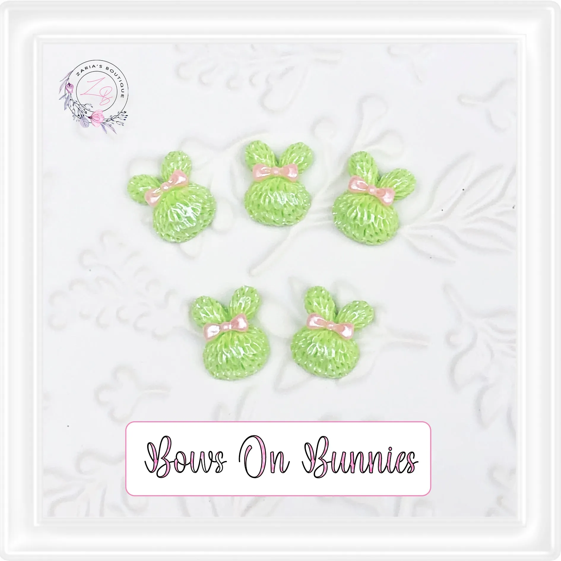 ⋅ Bows On Bunnies ⋅ Flat Back Cabochon Resin Embellishments ⋅ 5 pieces ⋅