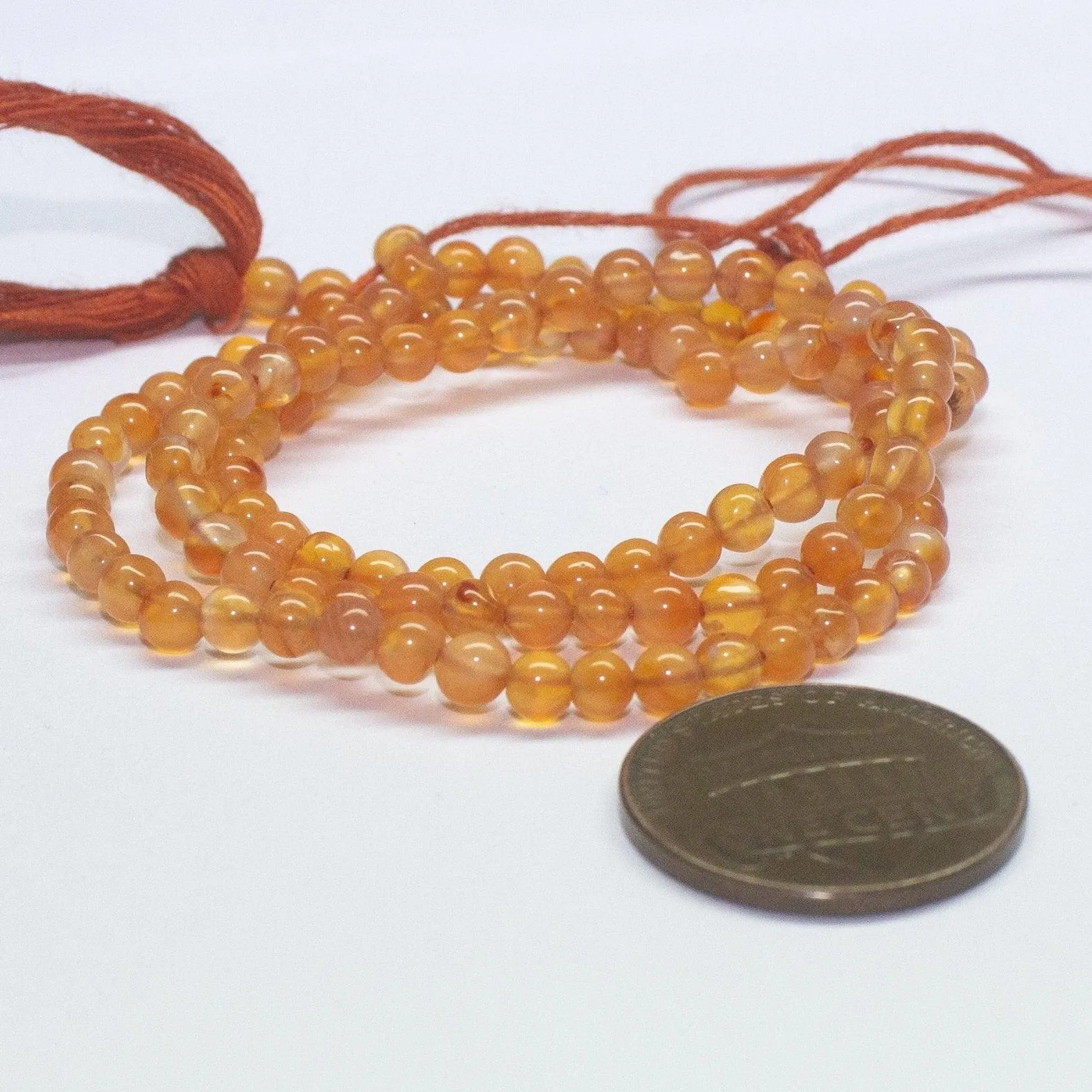 10 x Natural Carnelian Smooth Round Ball Loose Gemstone Beads Strand 14.5" 3.5mm
