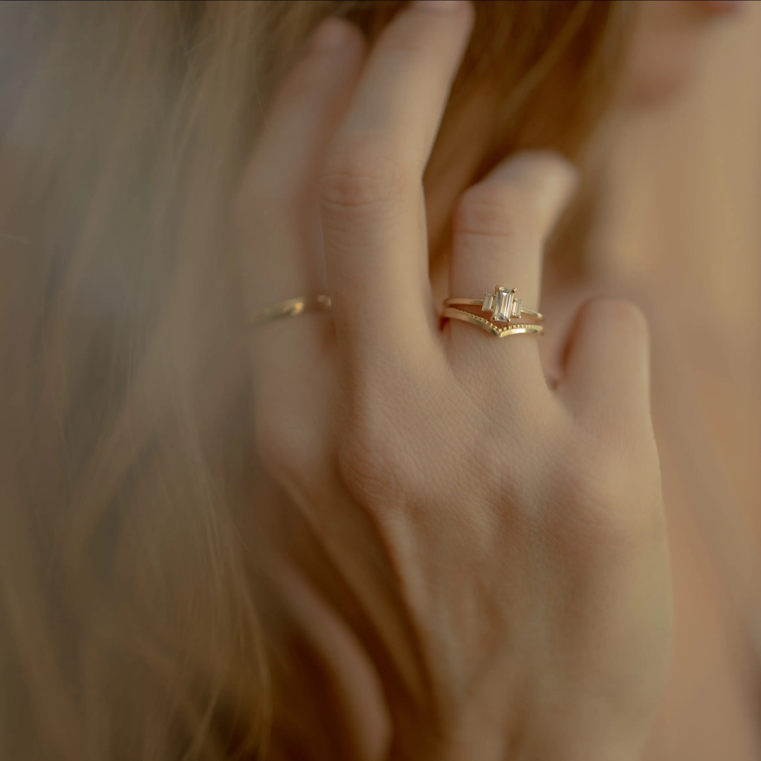 10k Solid Gold Textured & Smooth Chevron Ring