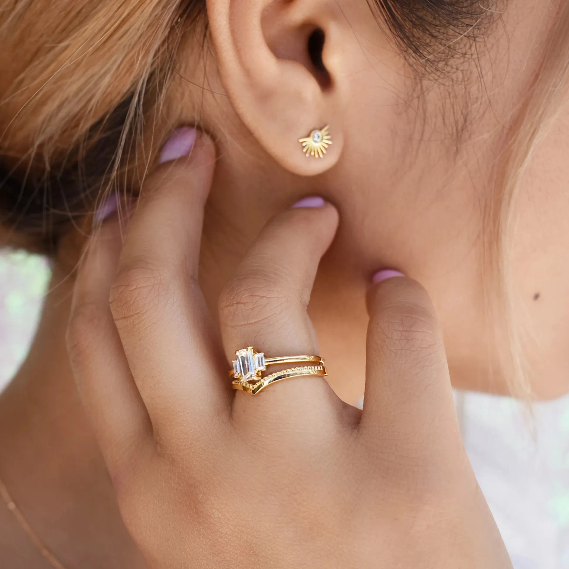 10k Solid Gold Textured & Smooth Chevron Ring