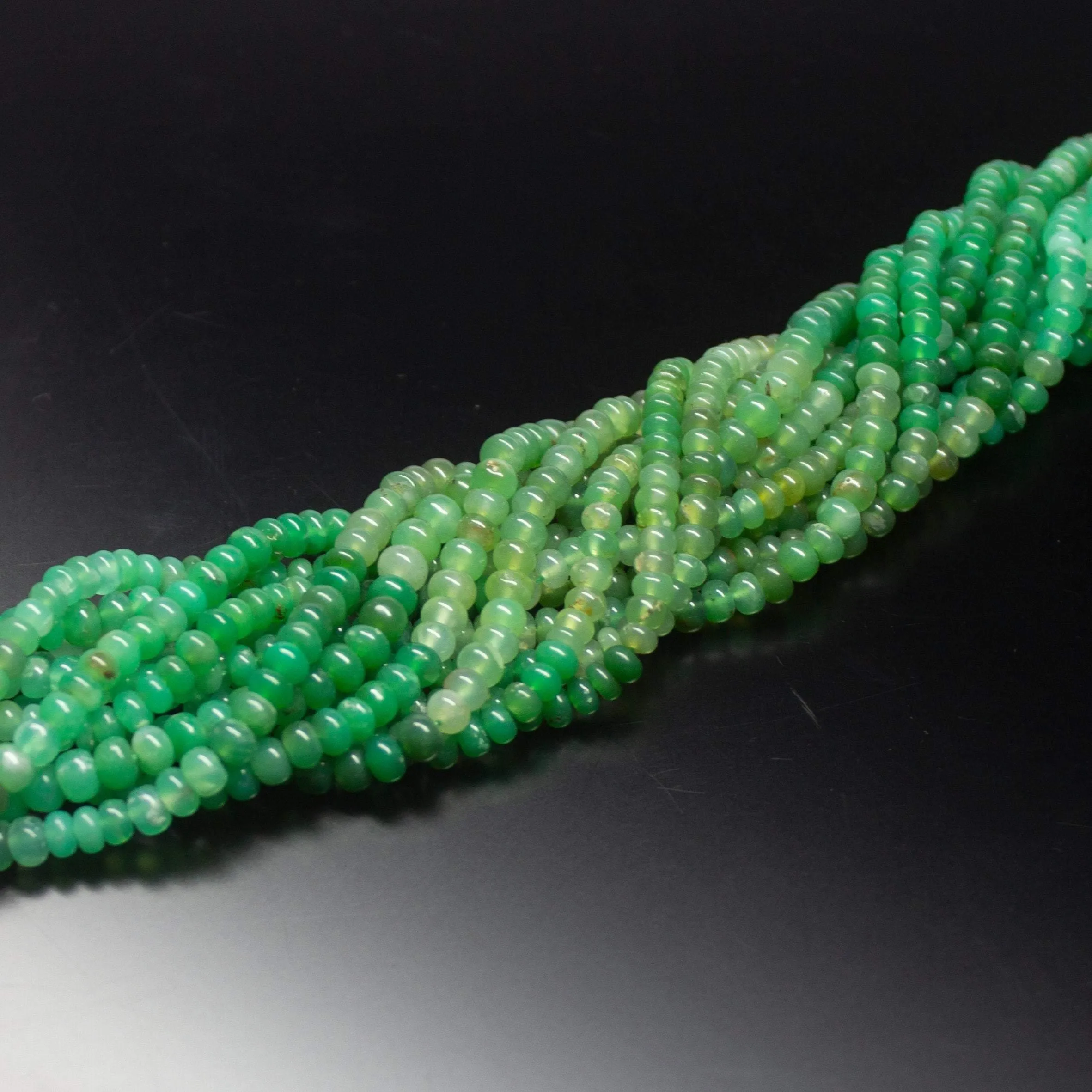 14 inch, 4mm, Green Chrysoprase Smooth Rondelle Shape Beads, Chrysoprase Beads