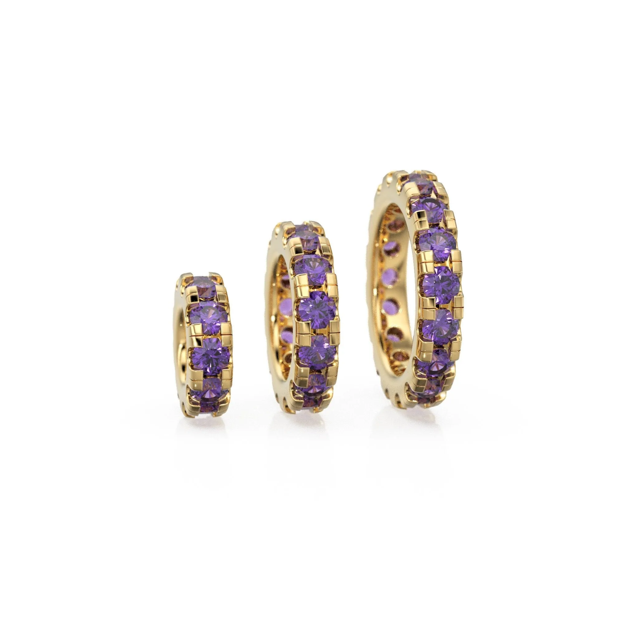 14k Gold Roundel Amethyst Charm, Amethyst Wheel Charm, Round Charm Holder, Eternity Round Amethyst Band Connector, February birthstone