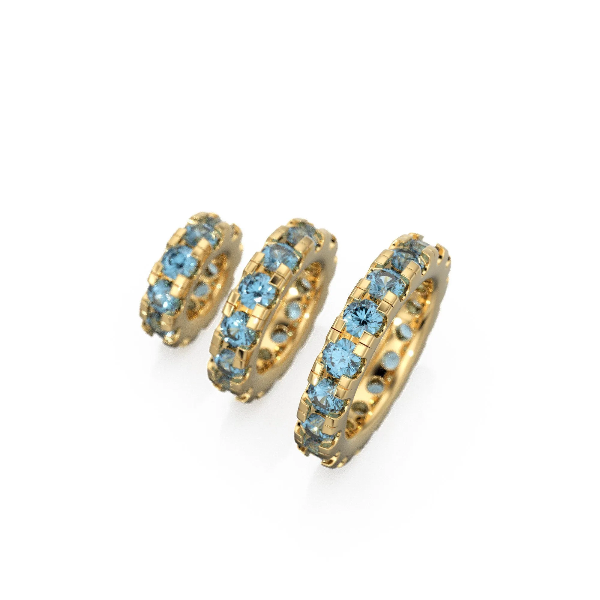 14k Gold Roundel London Blue Topaz Charm, Blue Topaz Wheel Round Charm Holder, Eternity Round Blue Topaz Band Connector, March birthstone