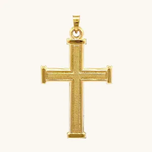 14K GOLD TEXTURED SQUARED EDGE CROSS PENDANT