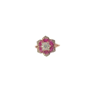 14K ROSE GOLD 1CT TOTAL WEIGHT OF RUBY /.45CT  TOTAL WEIGHT DIAMOND FLOWER RING