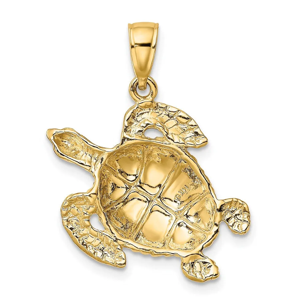 14K Textured Sea Turtle Charm