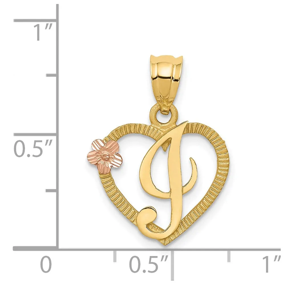 14k Two-Tone Heart Letter I Initial Pendant
