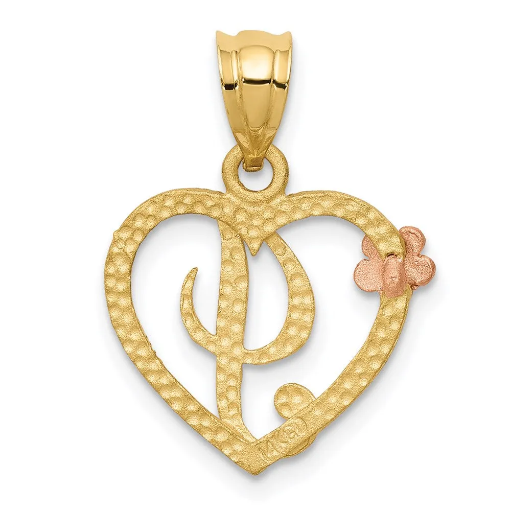 14k Two-Tone Heart Letter I Initial Pendant