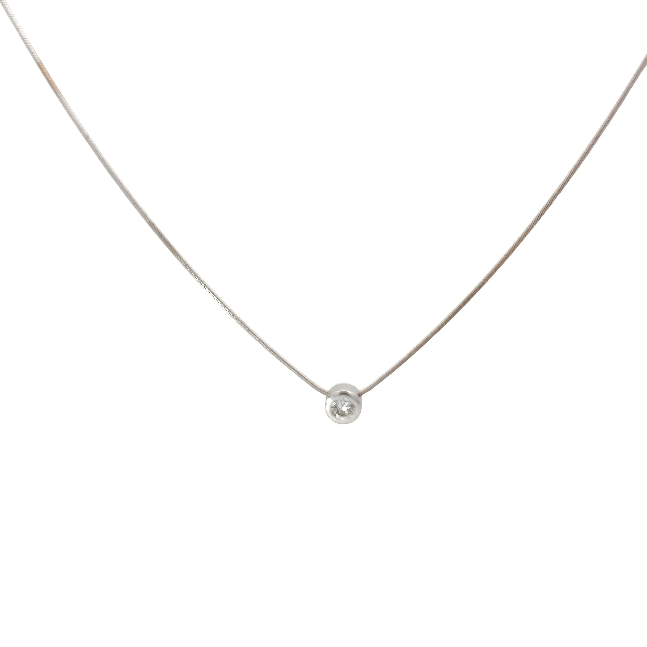 14K WHITE GOLD .20CT G VS2 ROUND BEZEL SET SOLITAIRE PENDANT