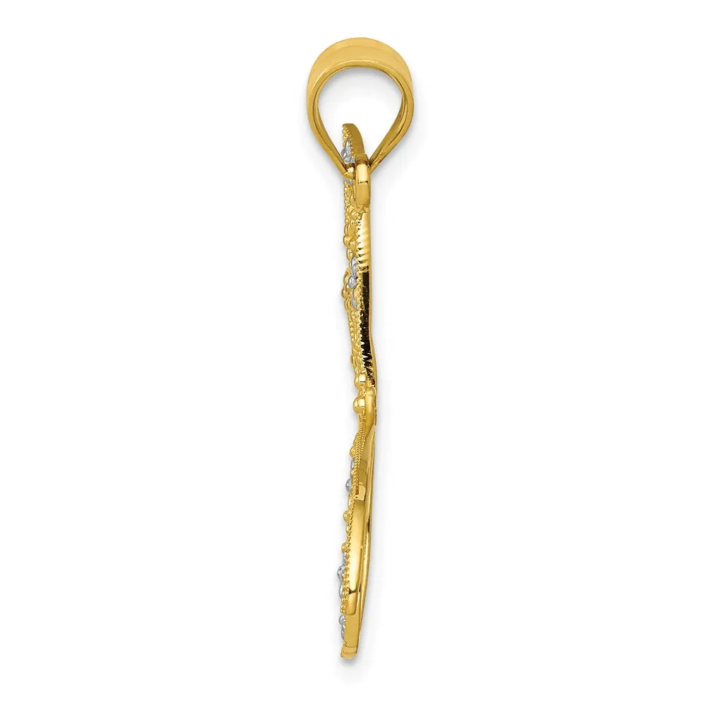 14k w/Rhodium Filigree Dragonfly Pendant