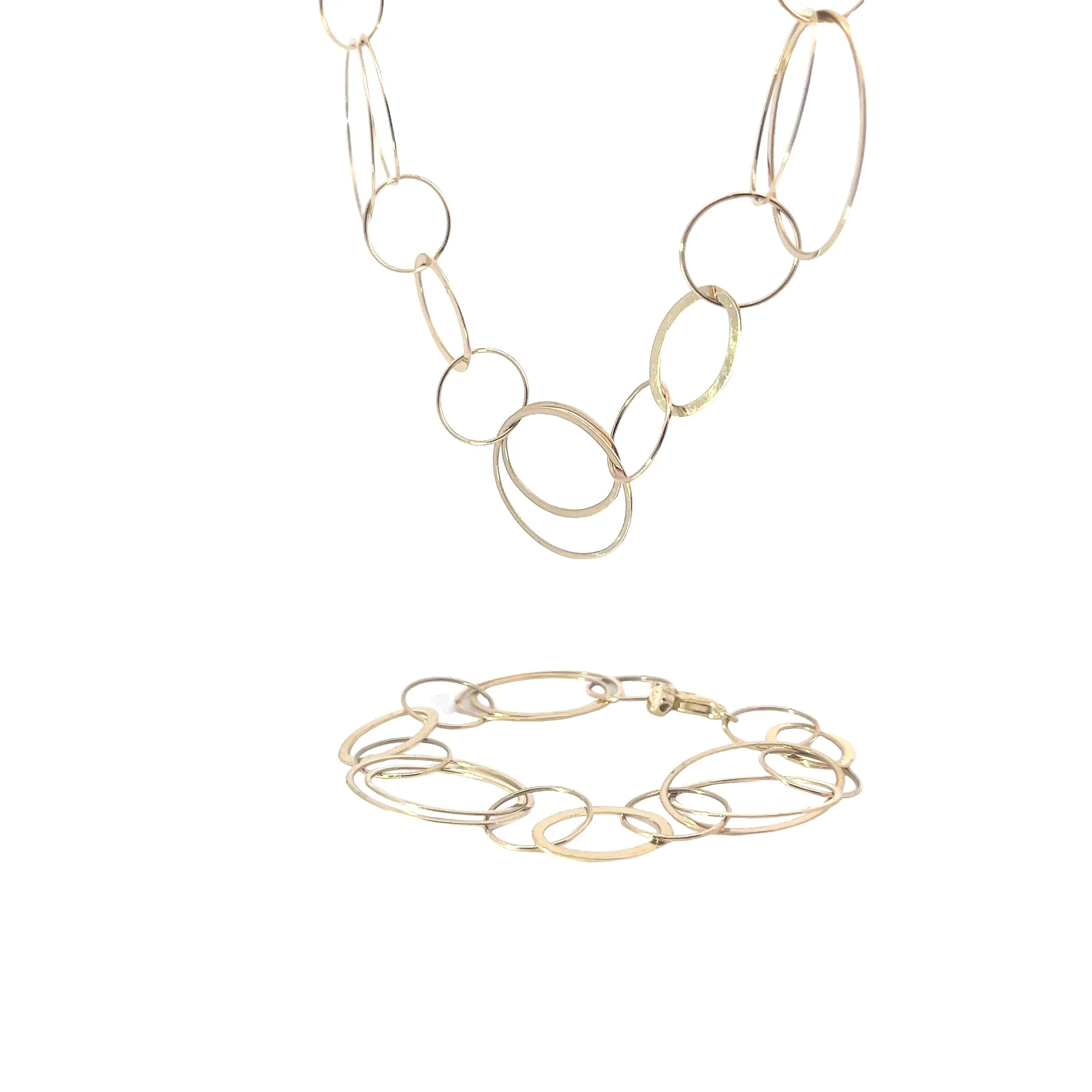 14K YELLOW GOLD 16.7 GRAM LARGE OVAL LINKS NECKLACE and BRACELET SET