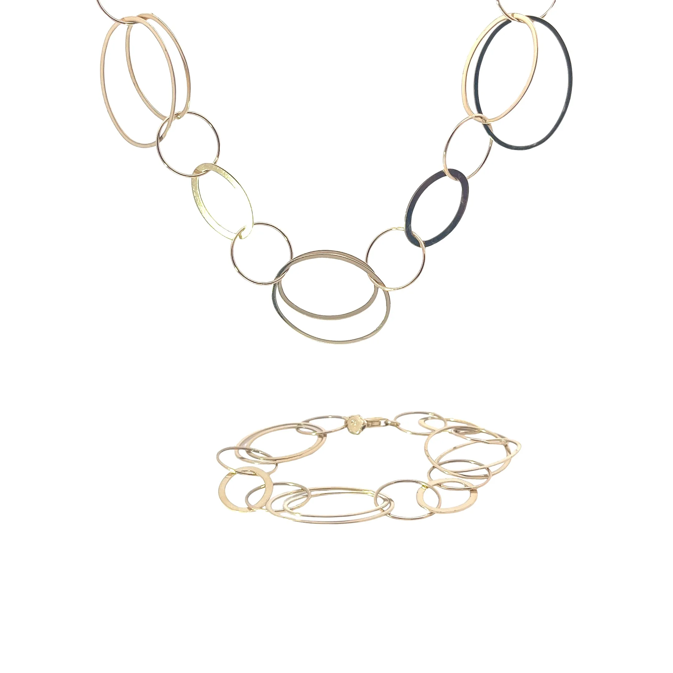 14K YELLOW GOLD 16.7 GRAM LARGE OVAL LINKS NECKLACE and BRACELET SET