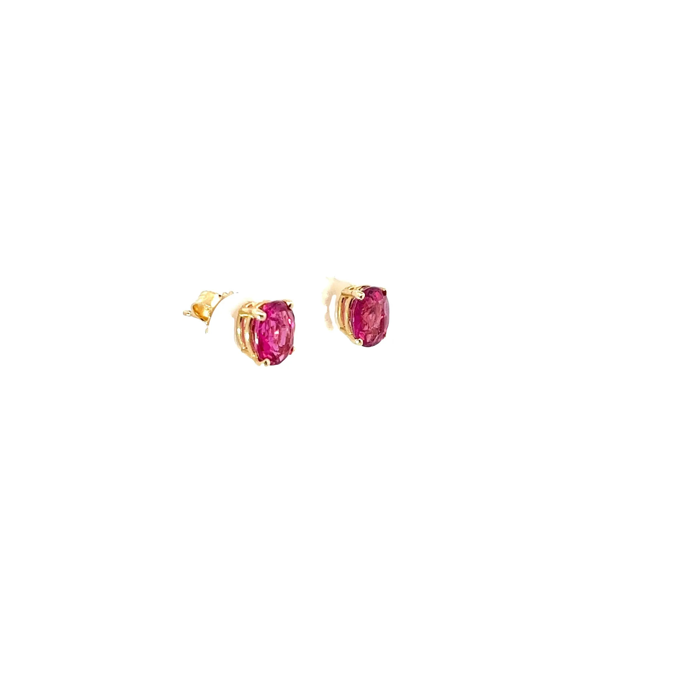 14k Yellow Gold 2.00ct  Round Pink Tourmaline Stud Earrings