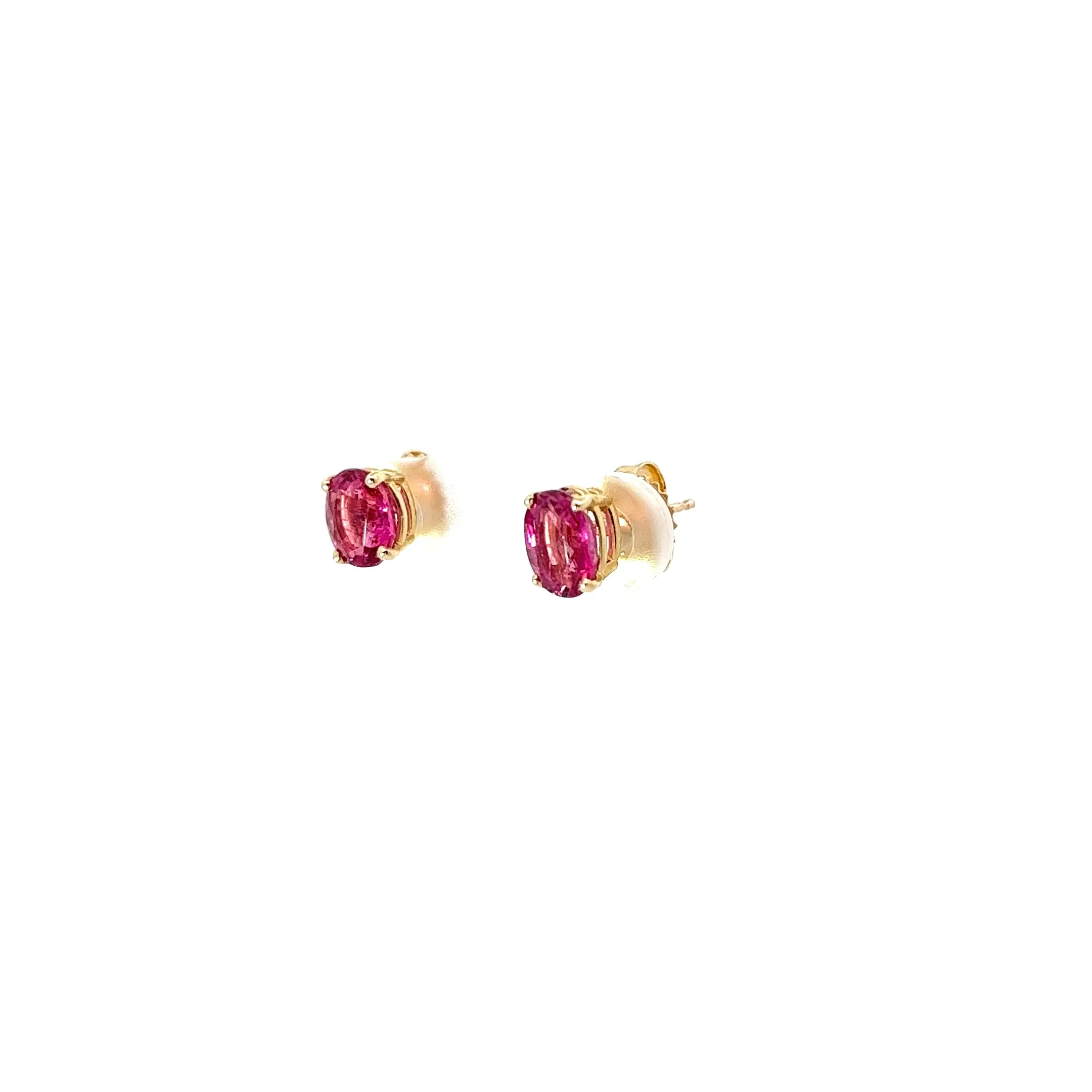 14k Yellow Gold 2.00ct  Round Pink Tourmaline Stud Earrings