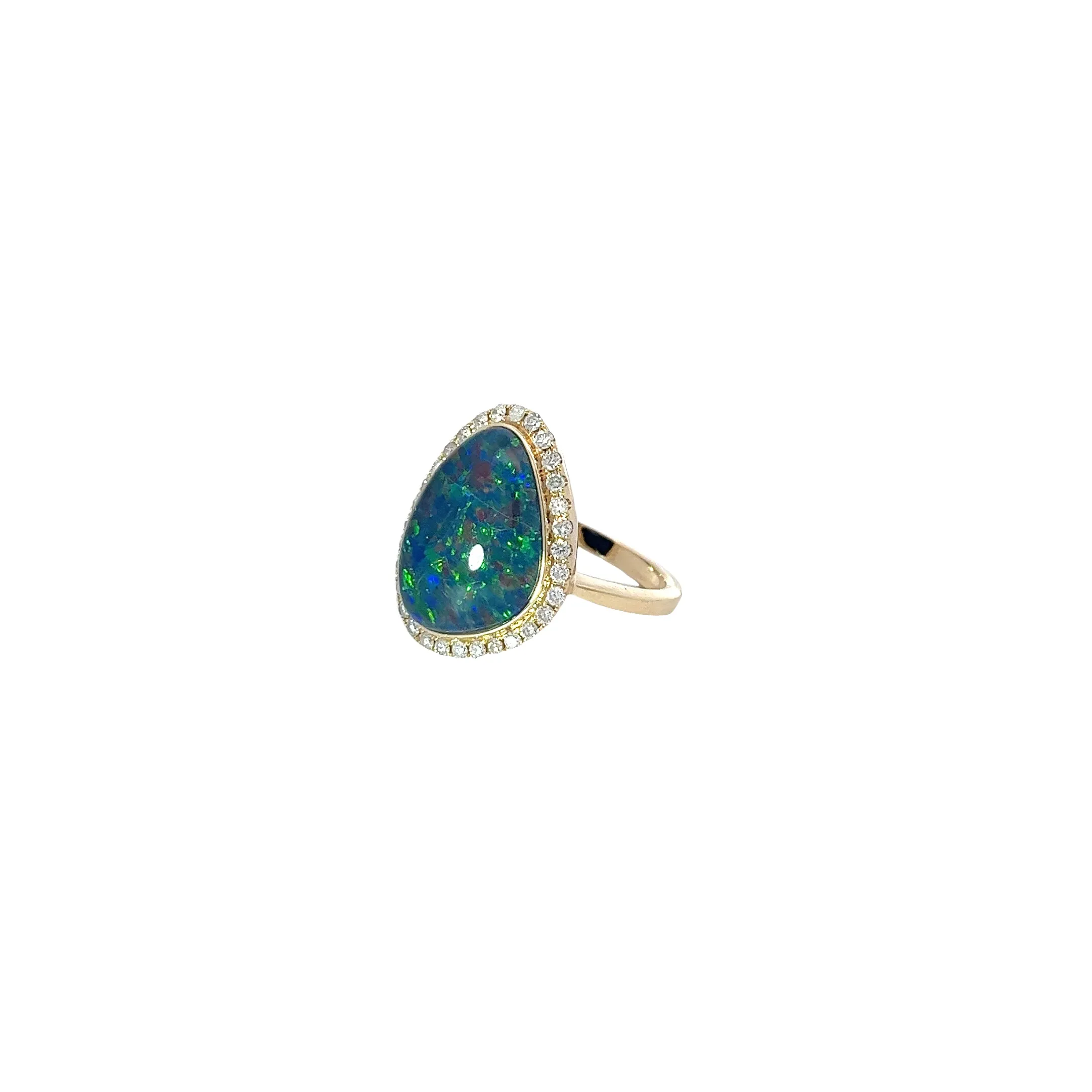 14K YELLOW GOLD .48CT G VS2 ROUND DIAMOND AND OPAL DOUBLET RING