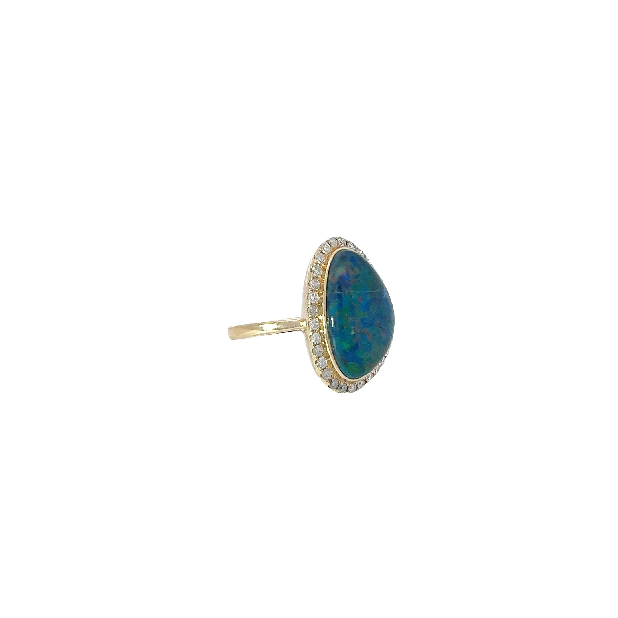 14K YELLOW GOLD .48CT G VS2 ROUND DIAMOND AND OPAL DOUBLET RING