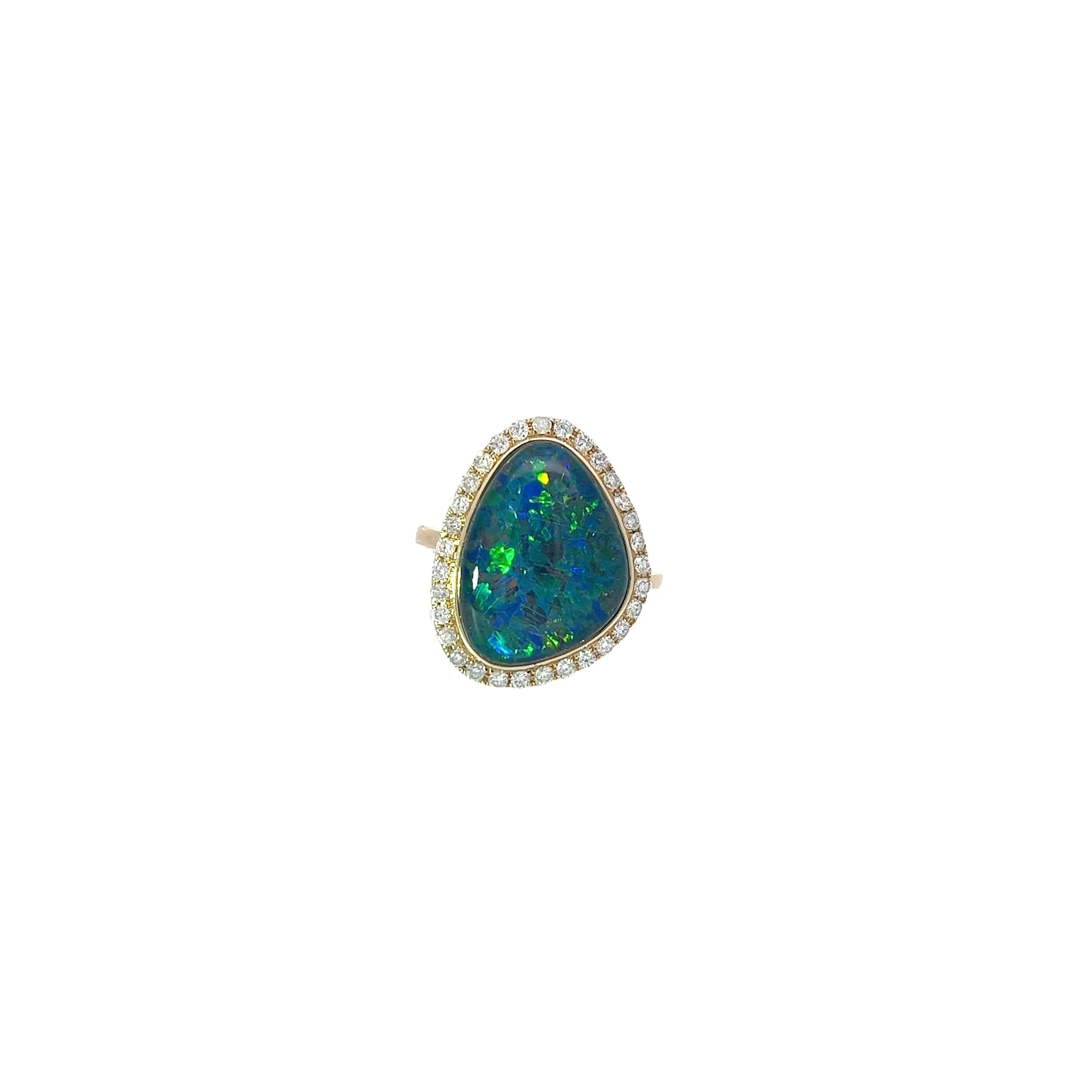 14K YELLOW GOLD .48CT G VS2 ROUND DIAMOND AND OPAL DOUBLET RING