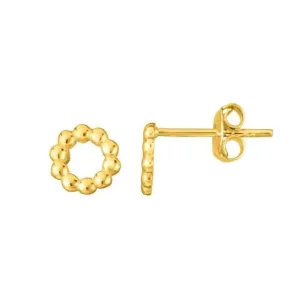 14k Yellow Gold 6.8MM Textured Round Stud Earring