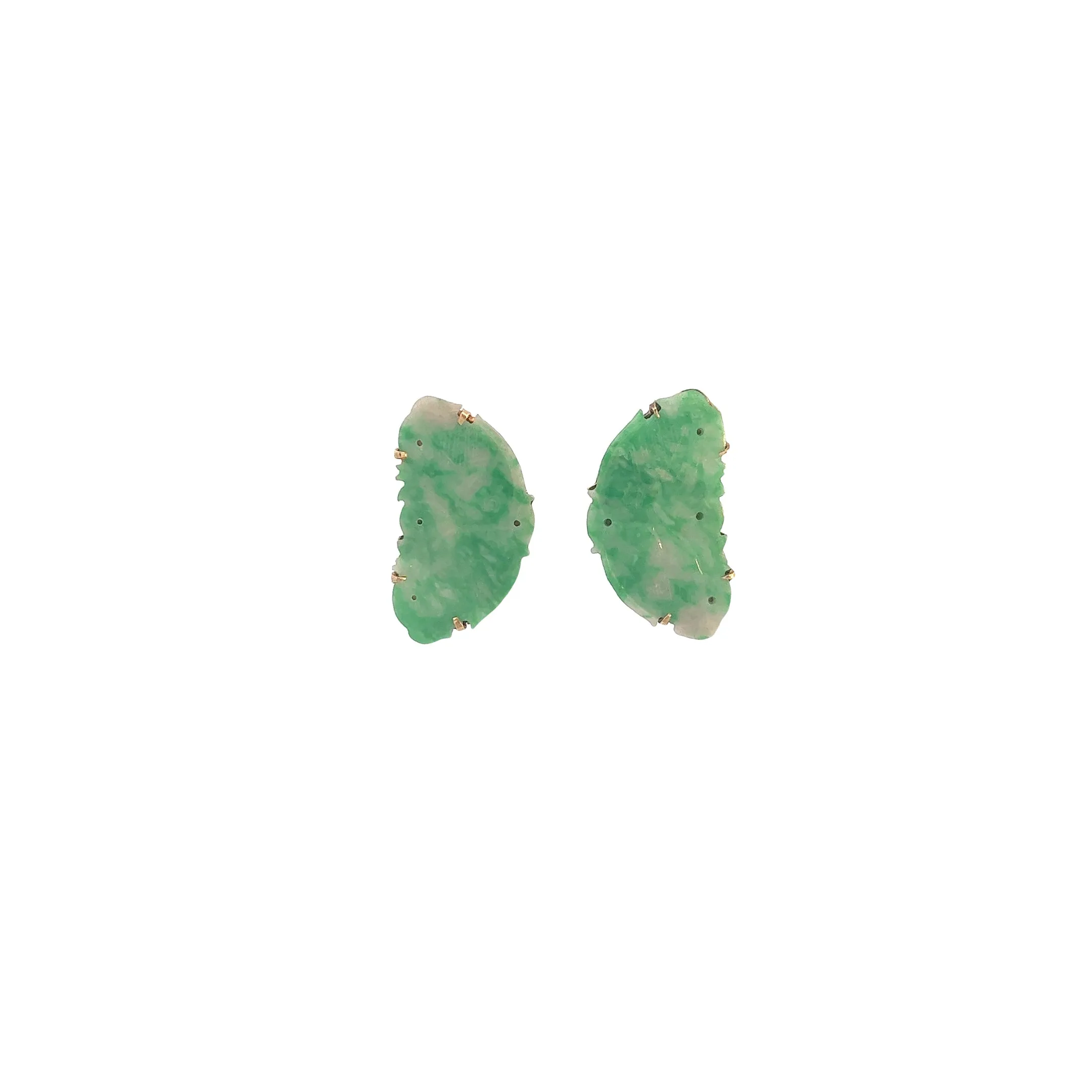 14k Yellow Gold Carved Jade slice Earrings