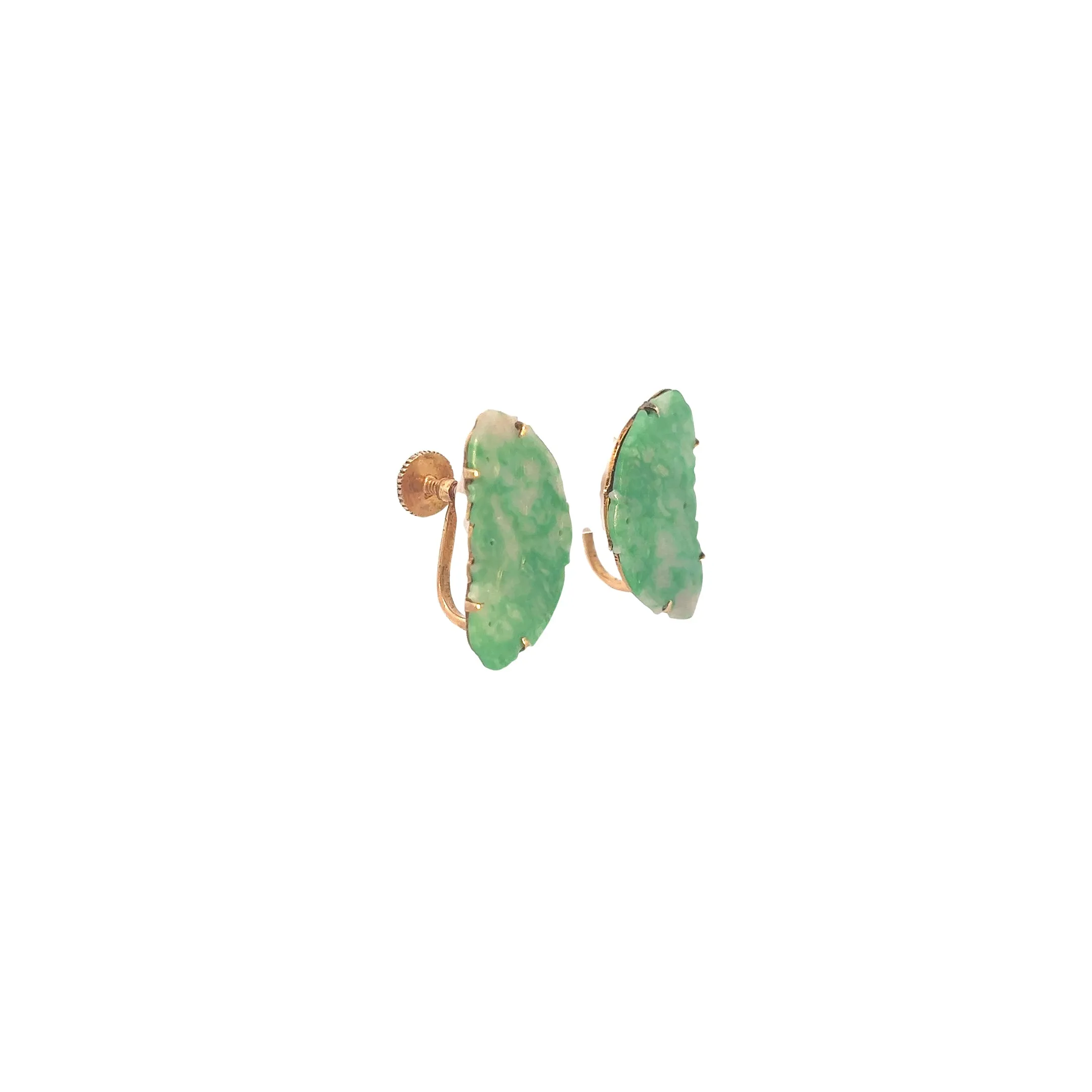 14k Yellow Gold Carved Jade slice Earrings