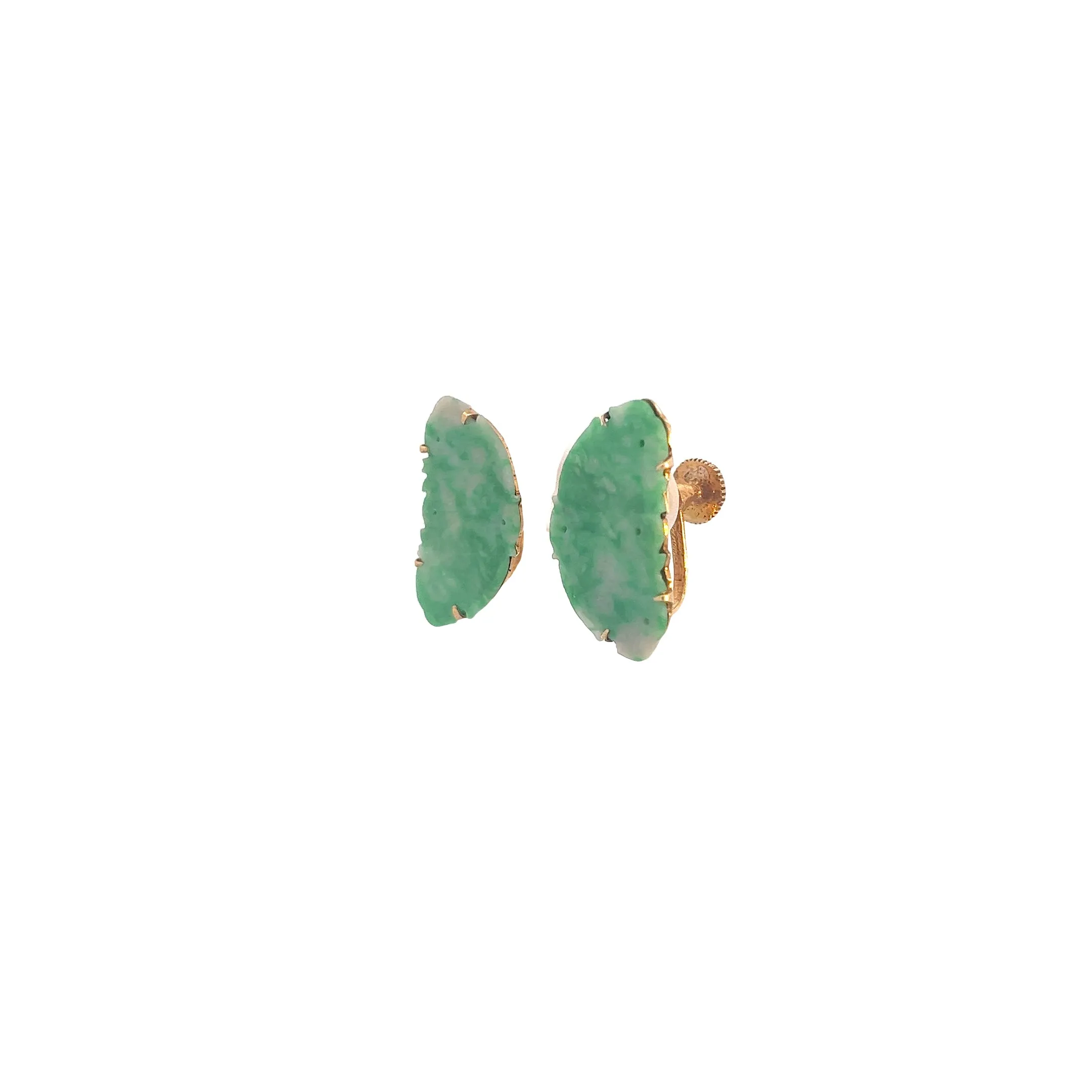 14k Yellow Gold Carved Jade slice Earrings