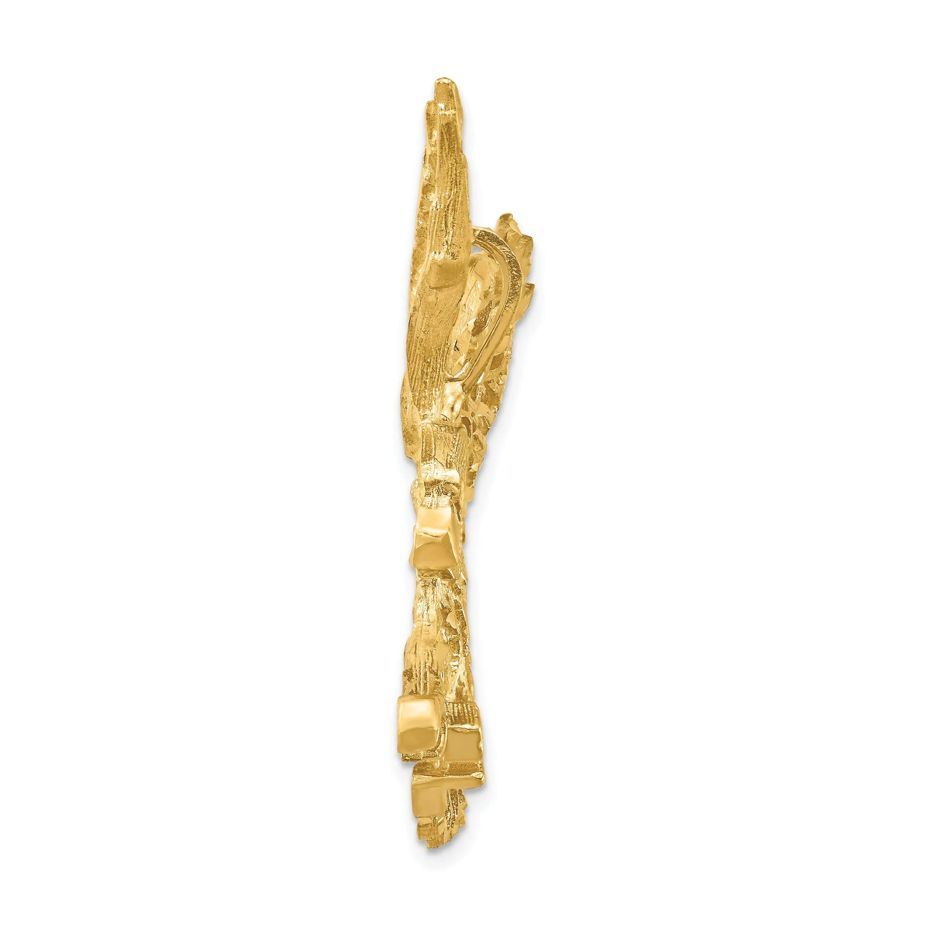 14k Yellow Gold Open Back Textured Polished Finish Large Size Eagle Mens Charm Pendant