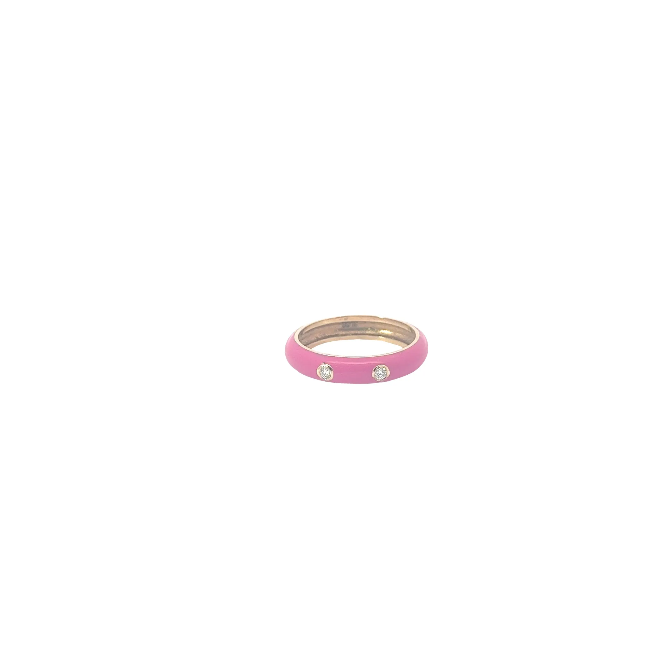 14k Yellow Gold Pink Enamel 1.00CT G VS2 Round  Diamond ring.