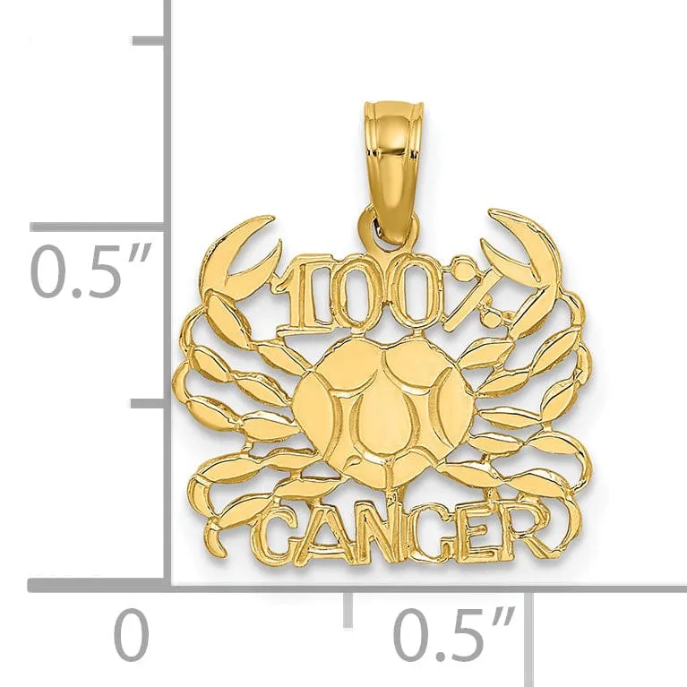 14K Yellow Gold Polished Textured Finish 100% Zodiac CANCER Charm Pendant