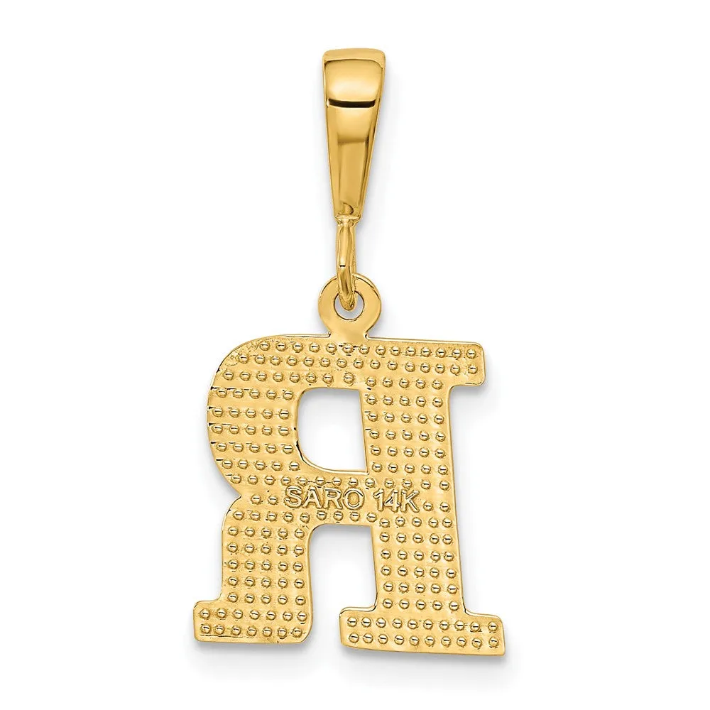 14k Yellow Gold Textured Initial R Charm