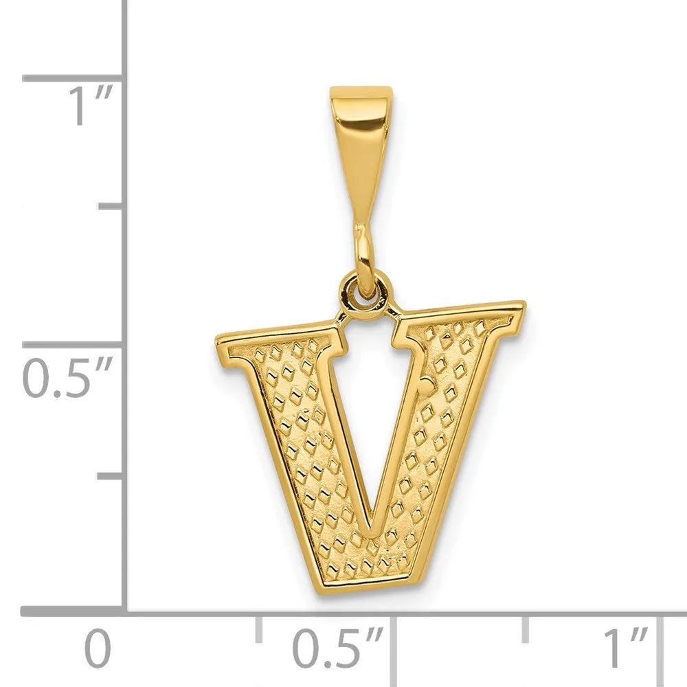14k Yellow Gold Textured Initial V Charm