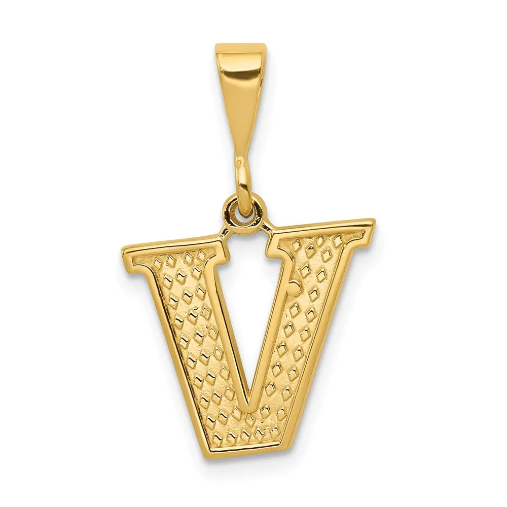 14k Yellow Gold Textured Initial V Charm