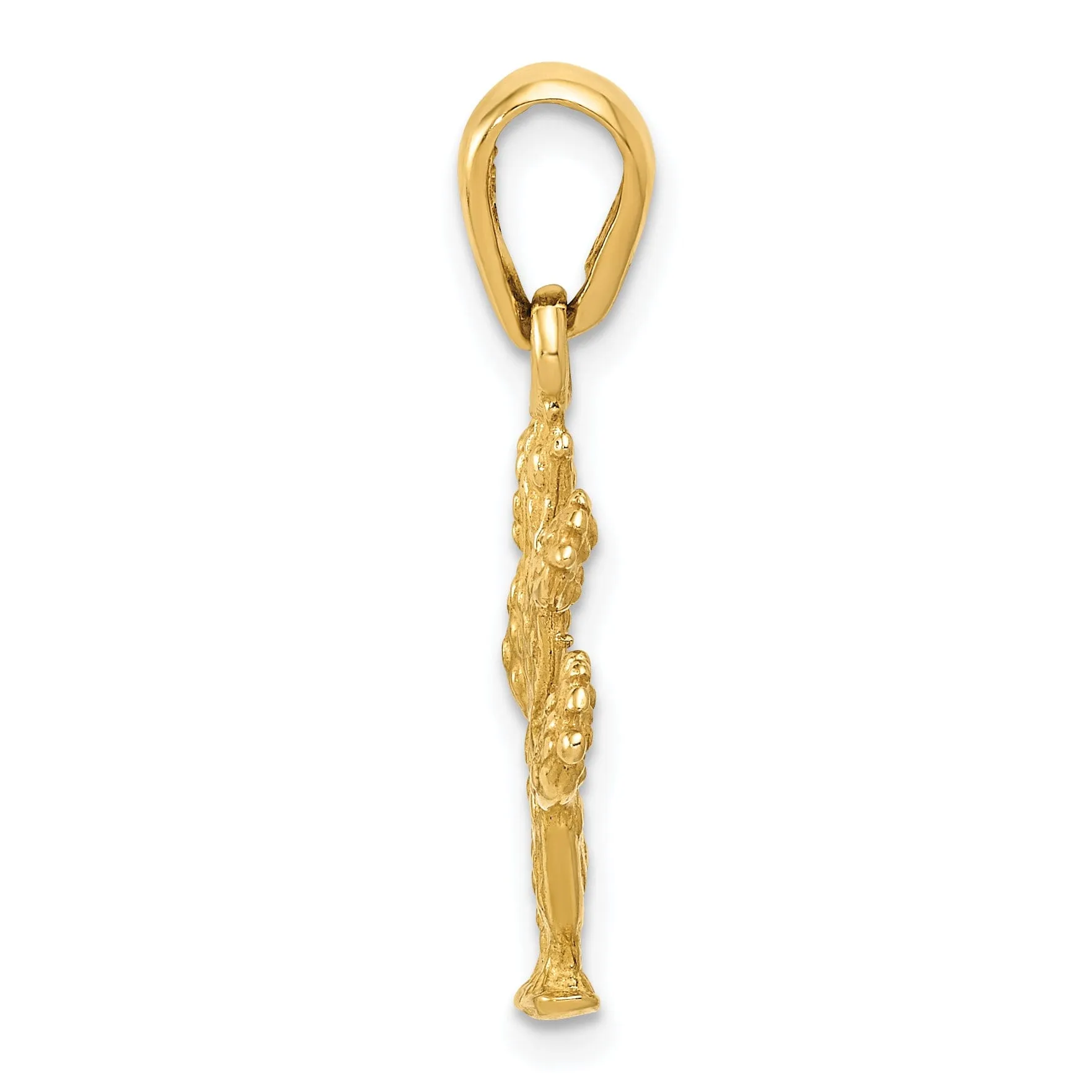 14k Yellow Gold Textured Solid Polished Finish 3-Dimensional Cactus Design Charm Pendant