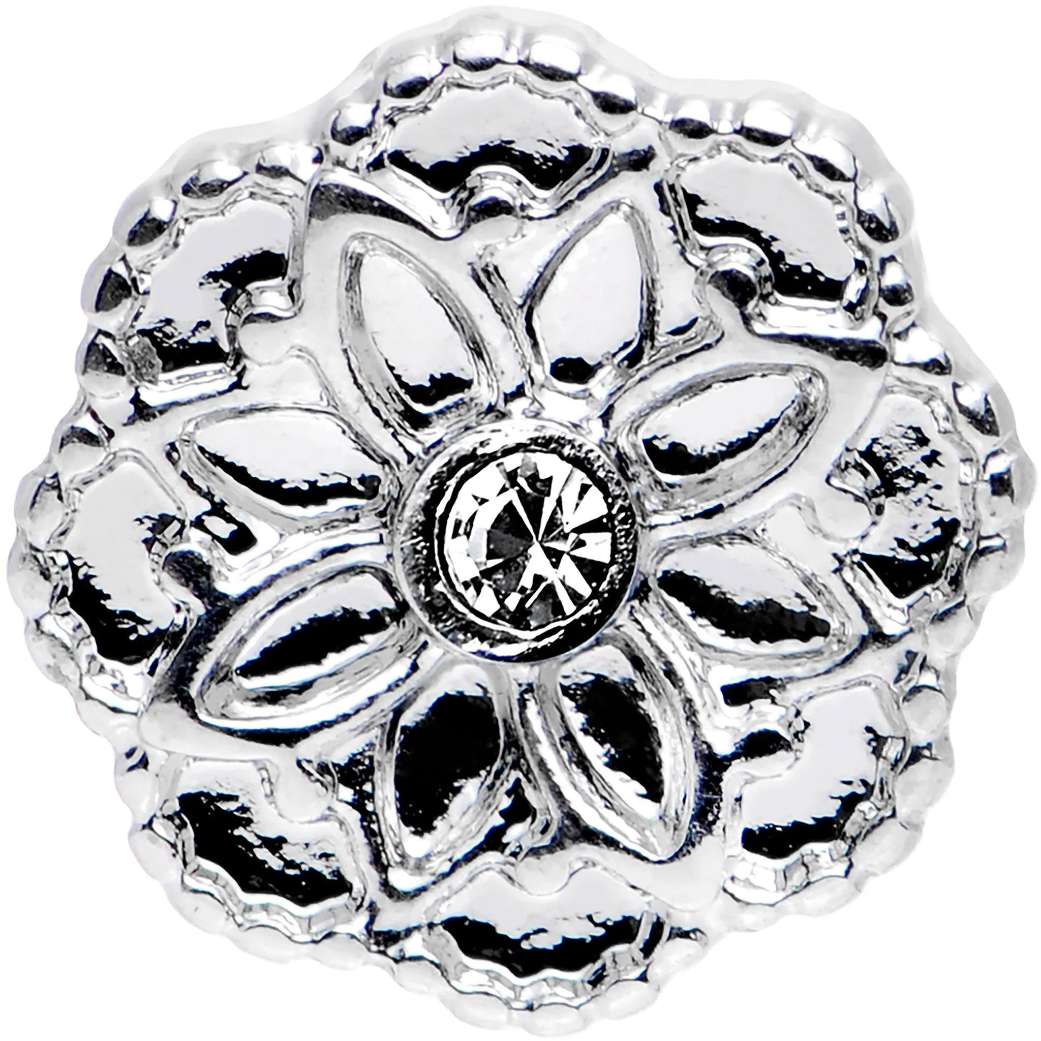 16 Gauge 1/4 Clear Gem Steel Mandala Flower Tragus Cartilage Earring
