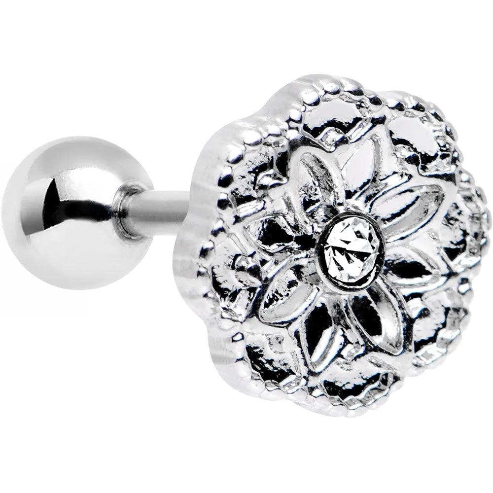 16 Gauge 1/4 Clear Gem Steel Mandala Flower Tragus Cartilage Earring