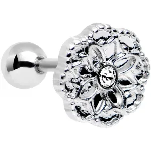 16 Gauge 1/4 Clear Gem Steel Mandala Flower Tragus Cartilage Earring