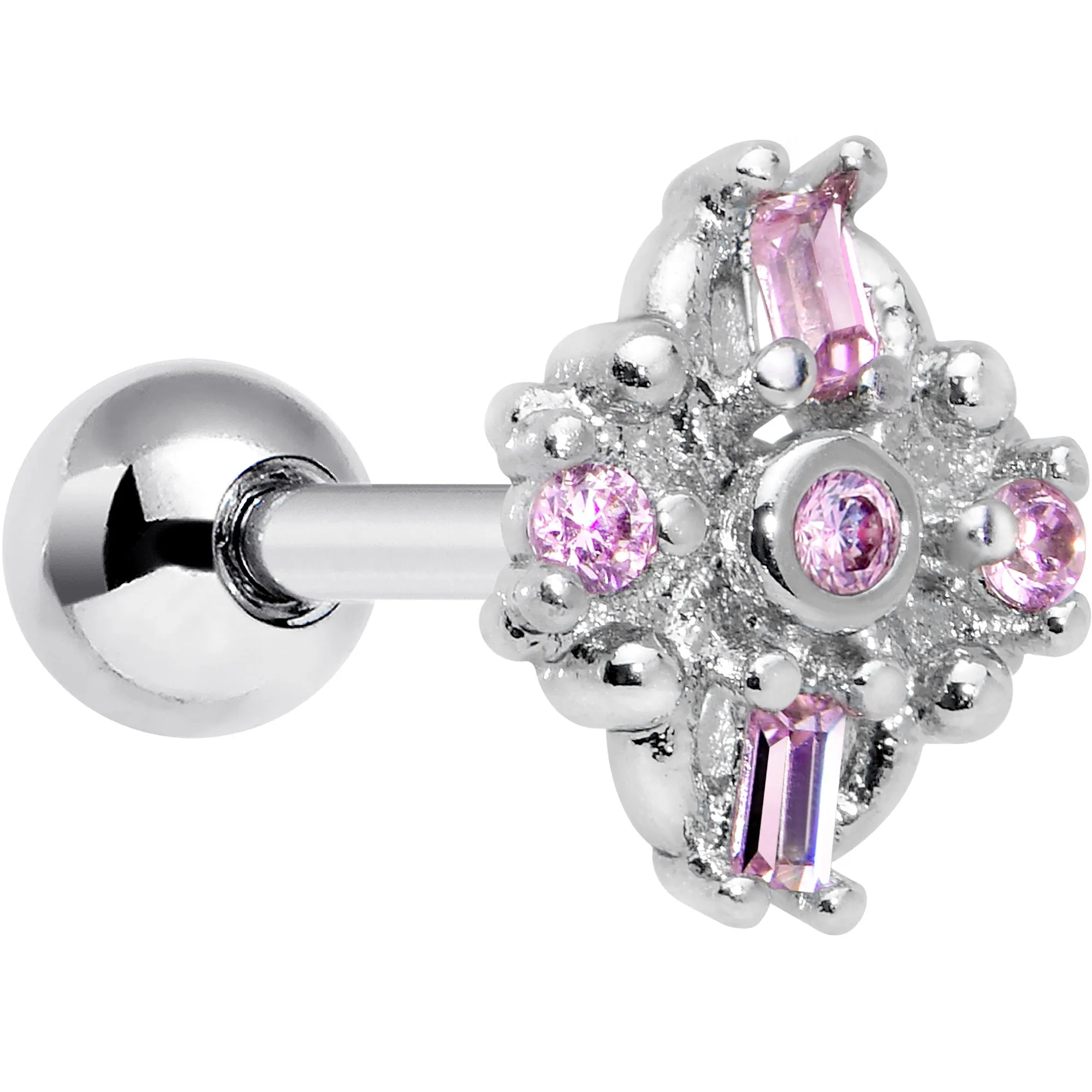 16 Gauge 1/4 Pink Gem Opulent Cross Cartilage Tragus Earring