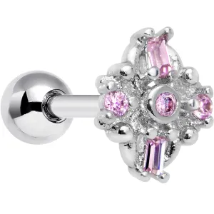 16 Gauge 1/4 Pink Gem Opulent Cross Cartilage Tragus Earring