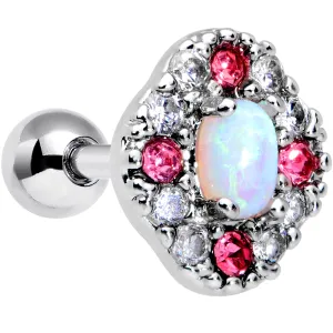 16 Gauge 1/4 White Synthetic Opal Glam Oval Cartilage Tragus Earring