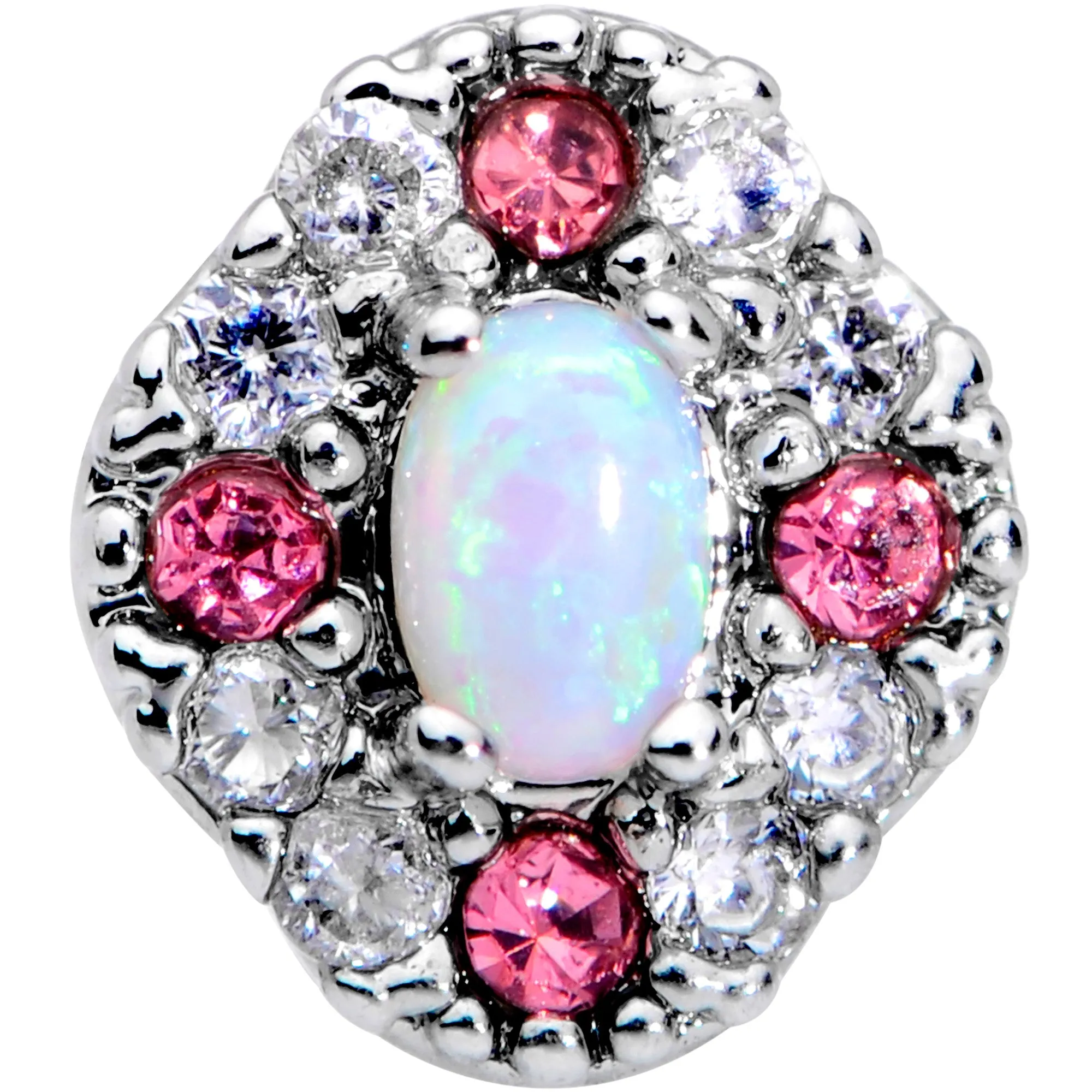 16 Gauge 1/4 White Synthetic Opal Glam Oval Cartilage Tragus Earring