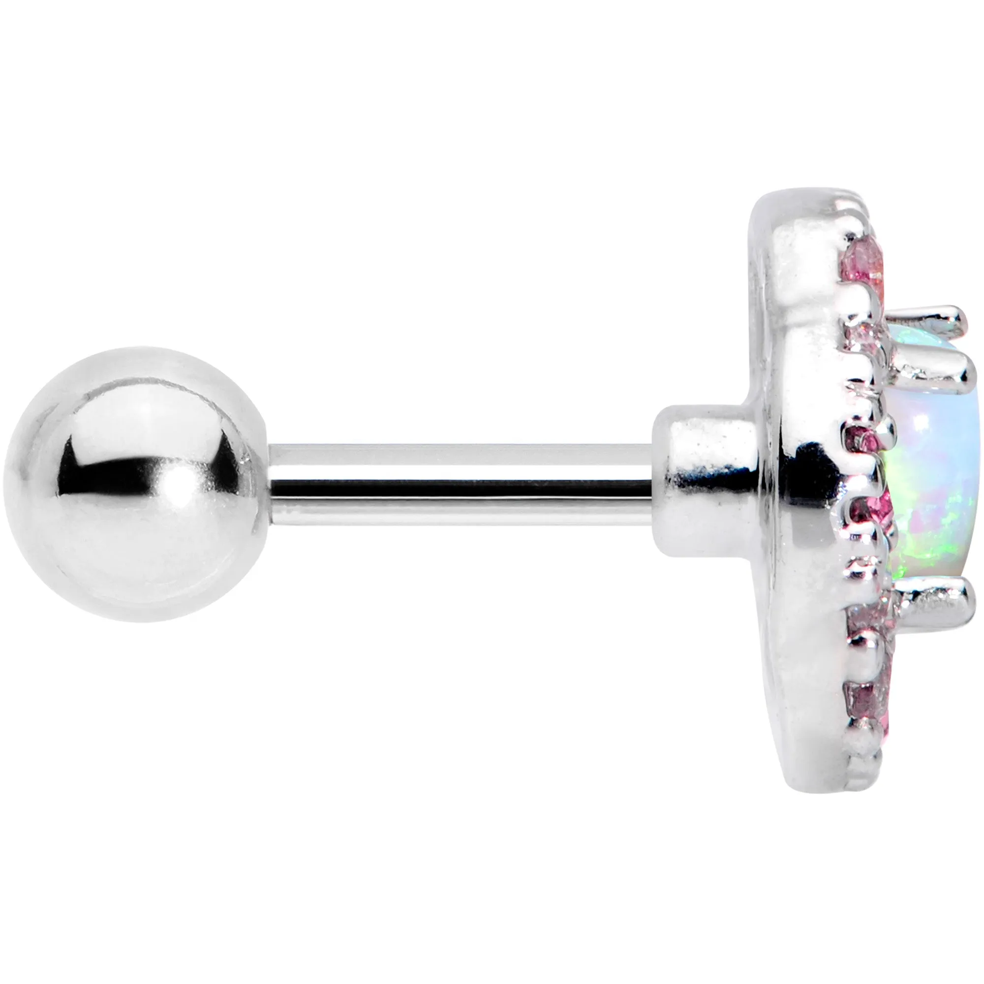 16 Gauge 1/4 White Synthetic Opal Glam Oval Cartilage Tragus Earring