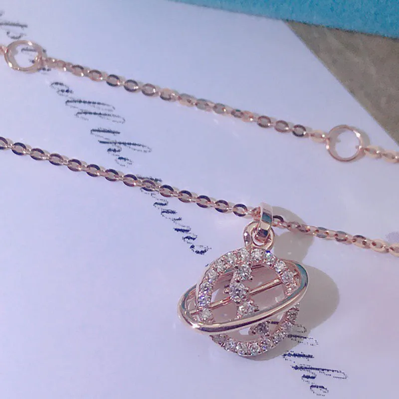18K Gold 0.085ct Real Diamond Exquisite Planet Pendant Necklace
