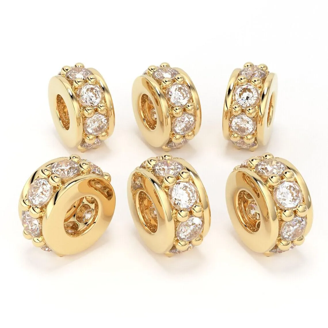 18k Solid Yellow Gold 5mm Black Onyx Eternity Rondelle Wheel Bead