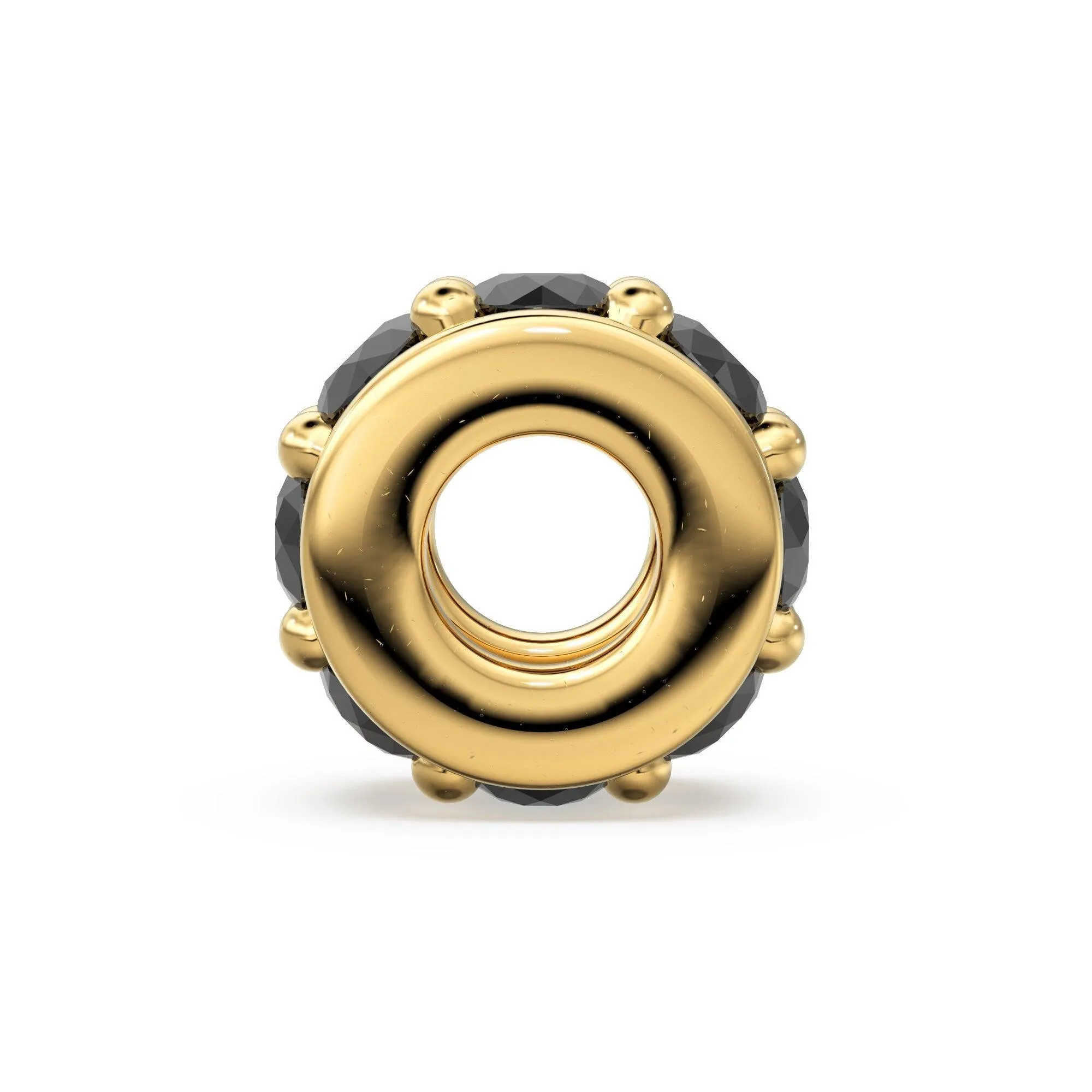 18k Solid Yellow Gold 5mm Black Onyx Eternity Rondelle Wheel Bead