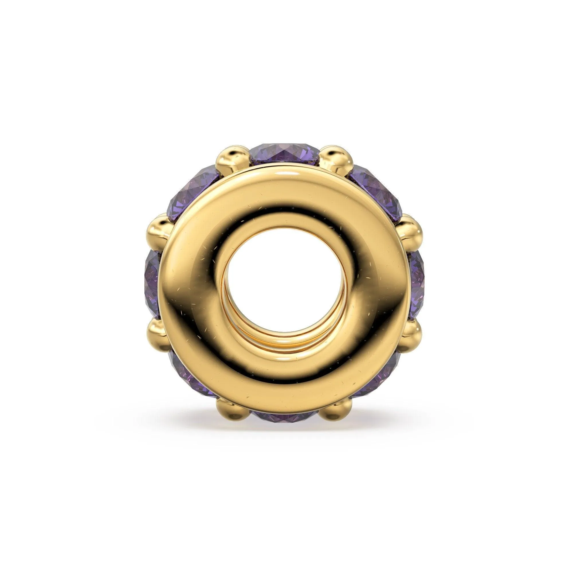 18k Solid Yellow Gold 5mm Purple Amethyst Eternity Rondelle Wheel Bead