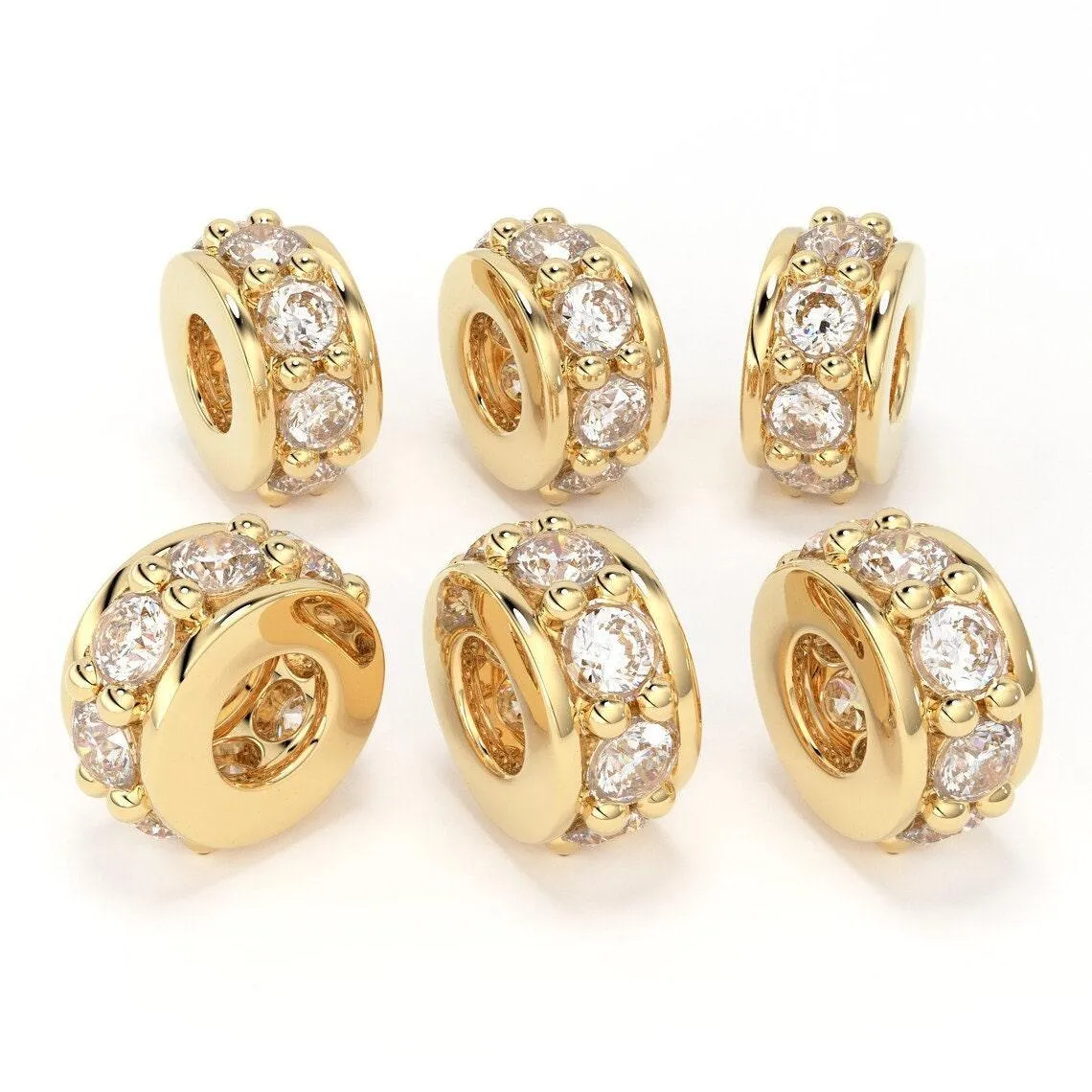 18k Solid Yellow Gold 5mm Sky Blue Topaz Eternity Rondelle Wheel Bead