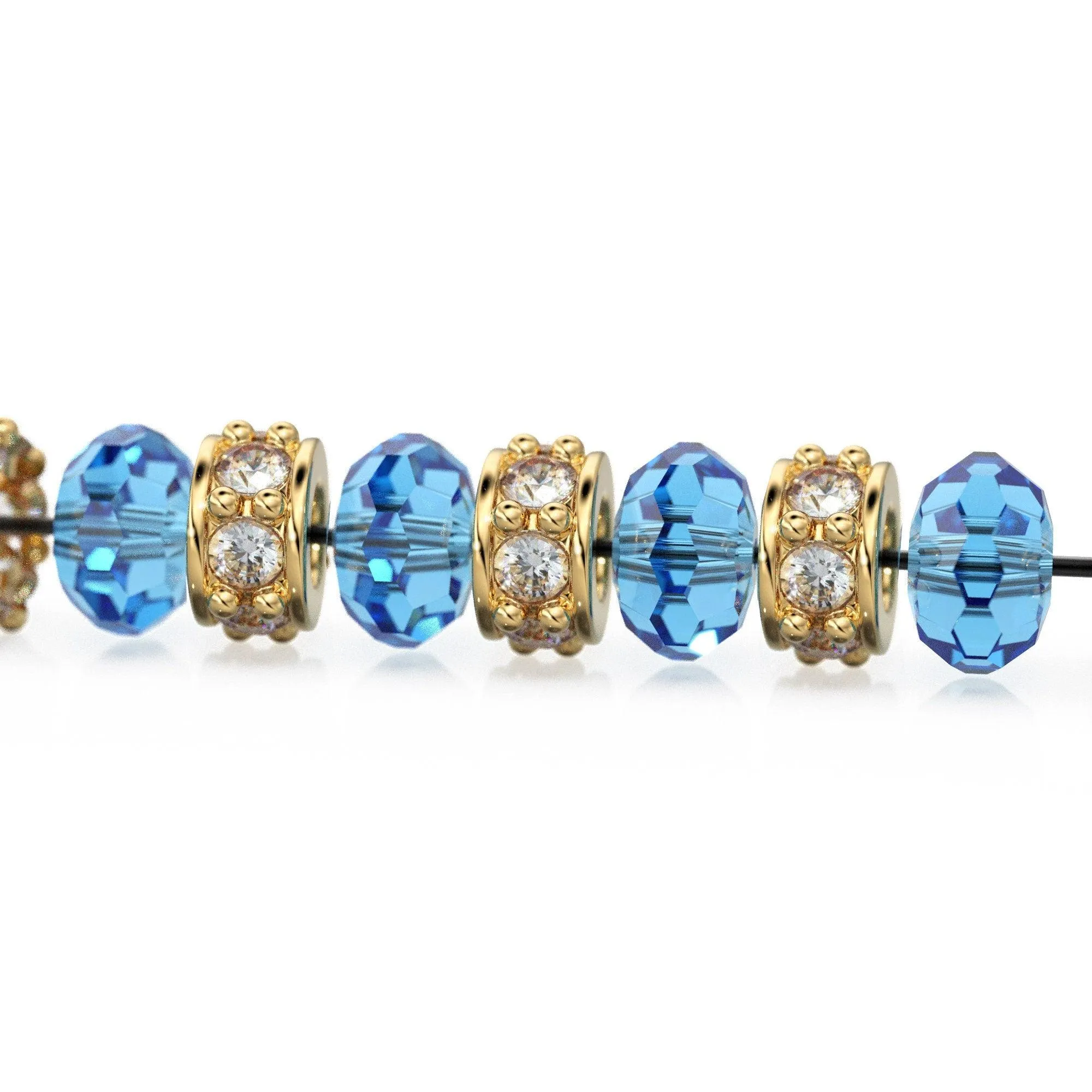18k Solid Yellow Gold 5mm Sky Blue Topaz Eternity Rondelle Wheel Bead