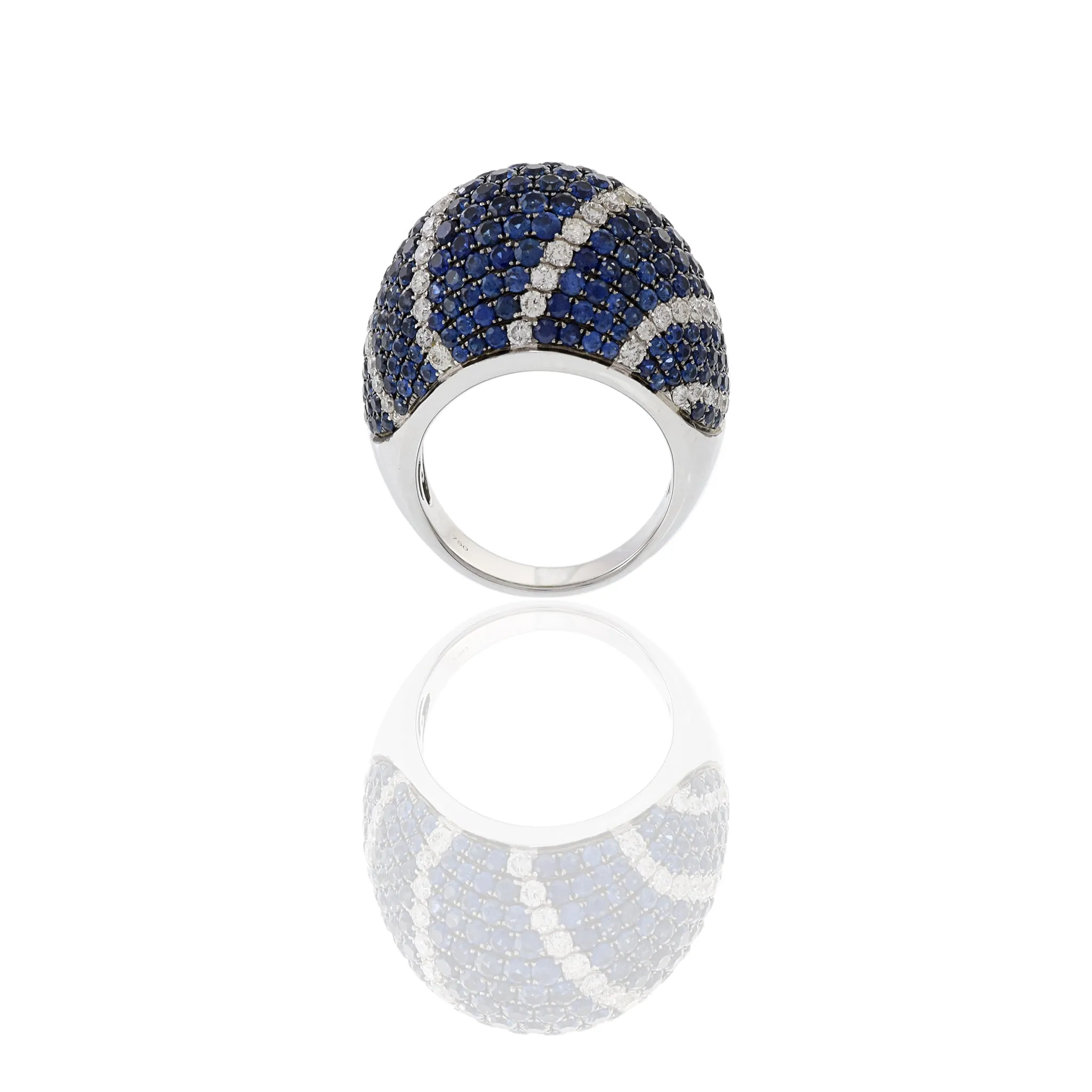 18KT White Gold Blue Sapphire And Diamond Dome Ring