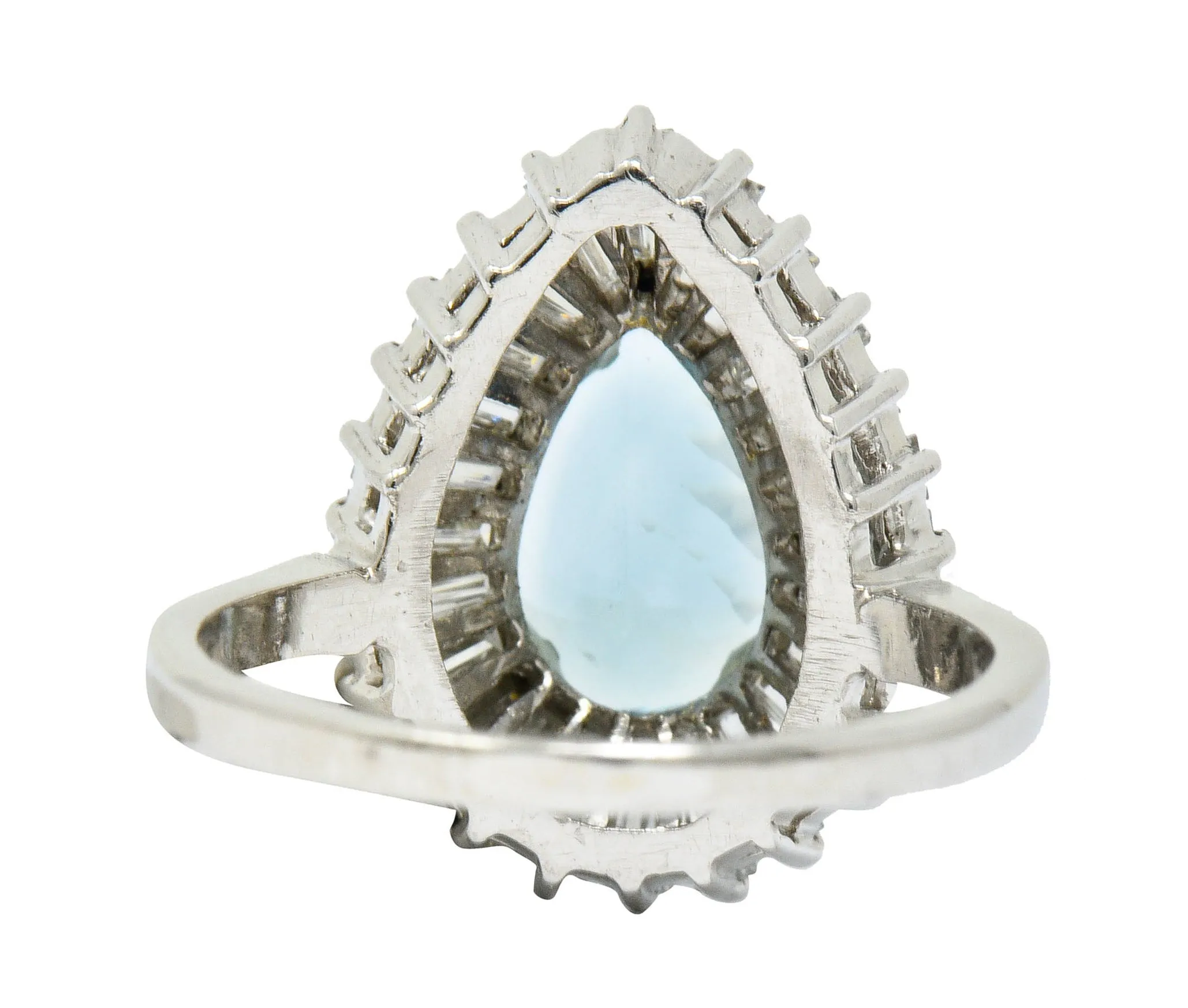 1950's Mid-Century 4.61 CTW Aquamarine Diamond Platinum Ballerina Halo Ring