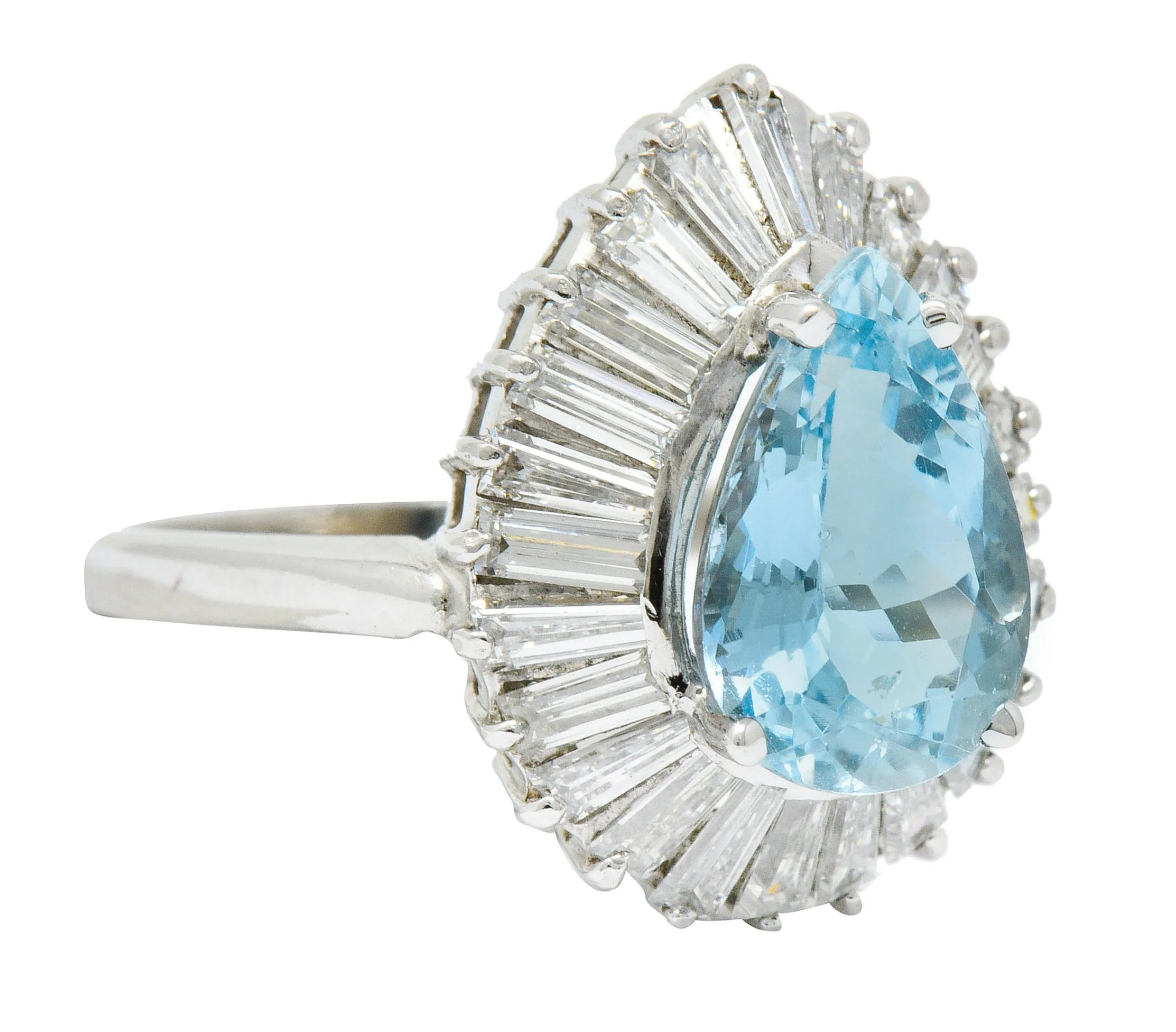 1950's Mid-Century 4.61 CTW Aquamarine Diamond Platinum Ballerina Halo Ring
