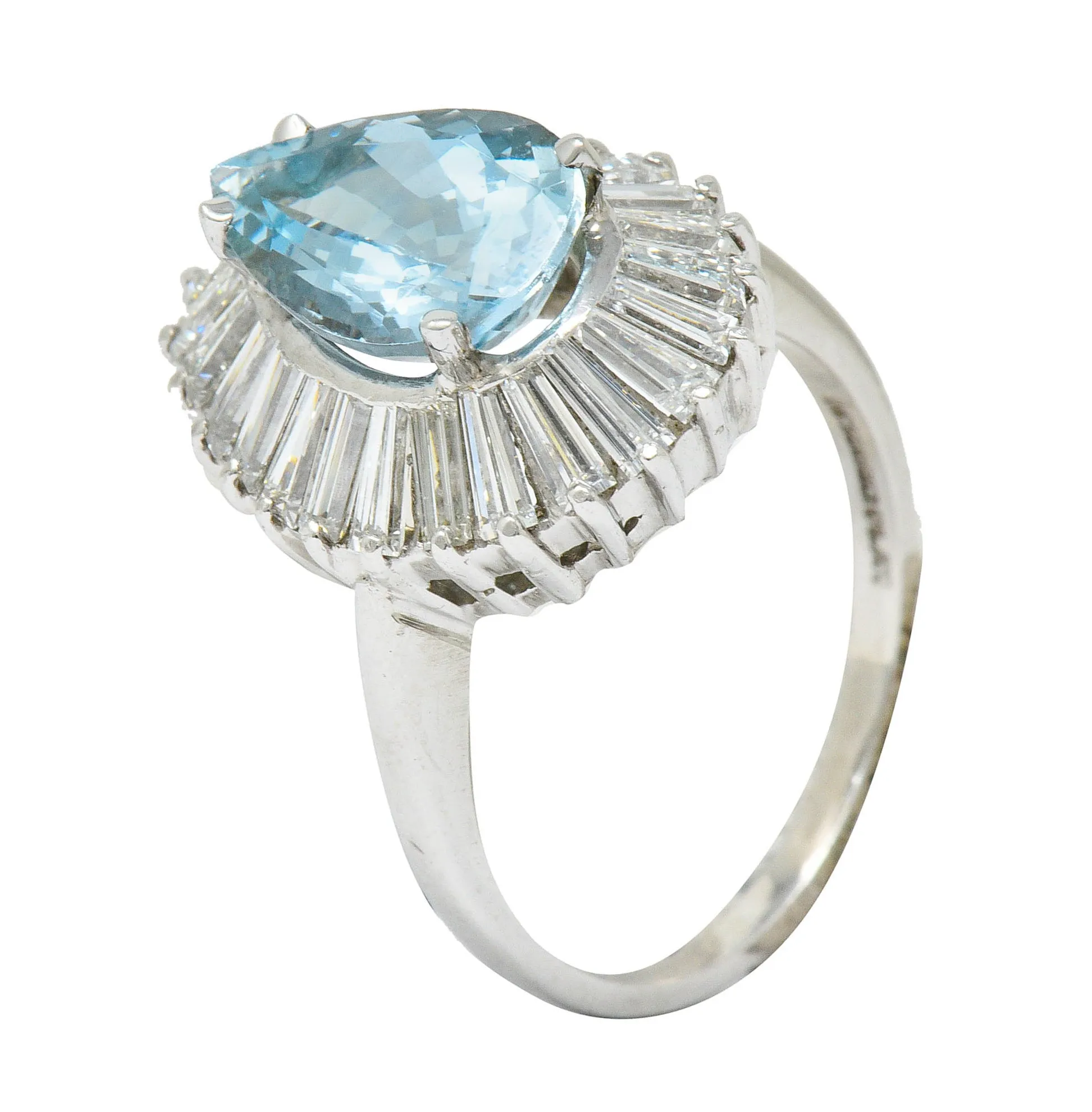 1950's Mid-Century 4.61 CTW Aquamarine Diamond Platinum Ballerina Halo Ring